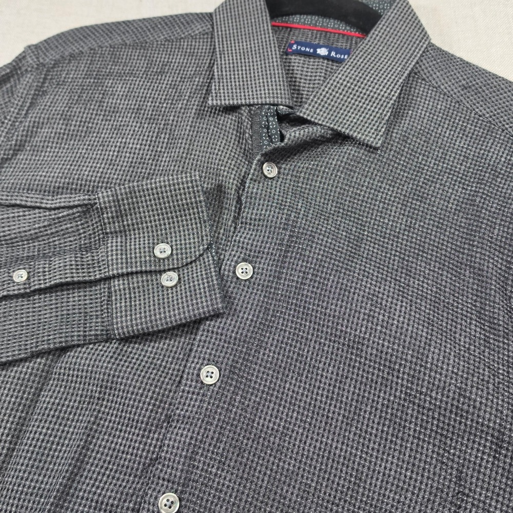 Stone Rose Button Down Shirt Mens L Grey Excellent Textured Long Sleeve